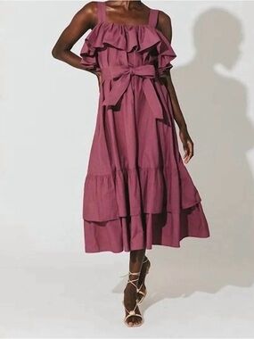 Cleobella NWT Marianne ORGANIC COTTON TIERED MIDI DRESS M PLUM